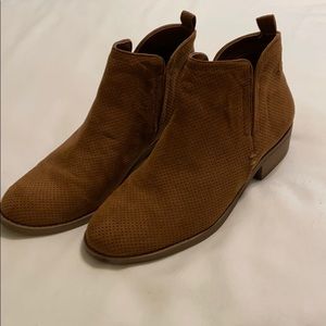 Brown perforated faux suede booties